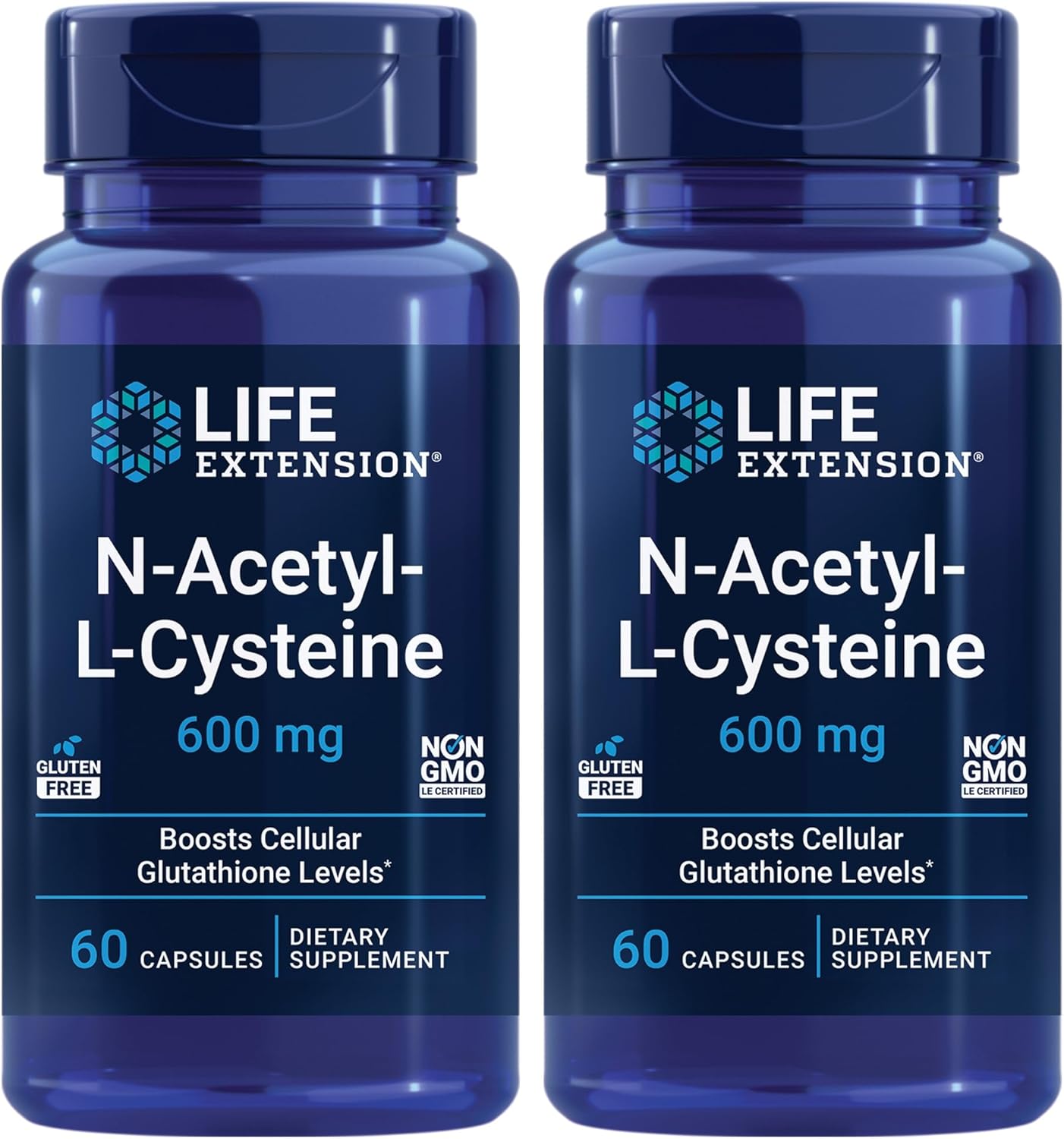 2 Pack Life Extension N-Acetyl-L-Cysteine (NAC) 600mg Capsules for Immune, Respiratory, and Liver Health - Powerful Antioxidant and Free-Radical Support