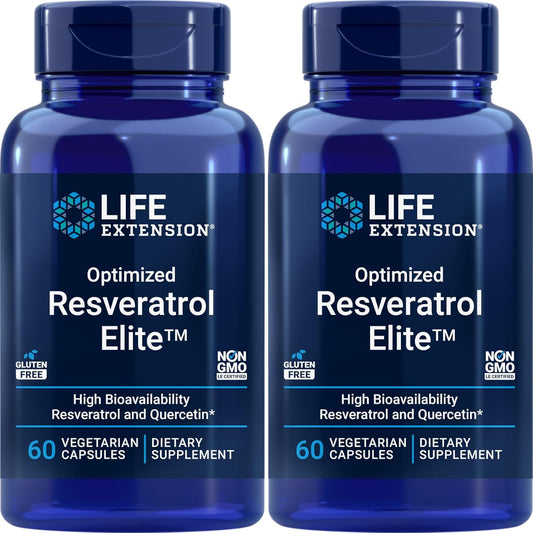 2-Pack Life Extension Optimized Resveratrol Elite Capsules with Bio-Quercetin - Non GMO, Gluten Free