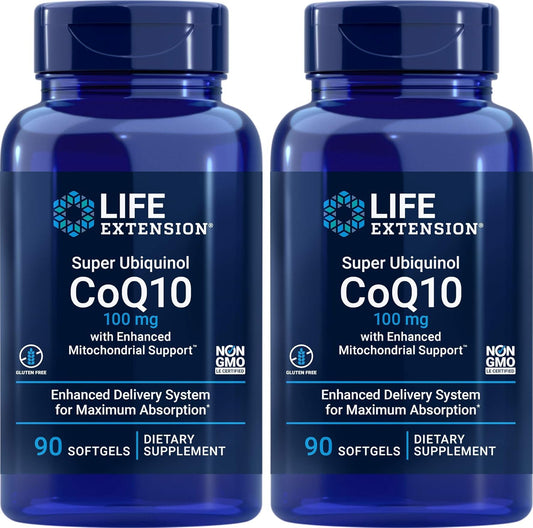 2 Pack Life Extension Super Ubiquinol COQ10 100mg for Enhanced Mitochondrial Support - 90 Count Each