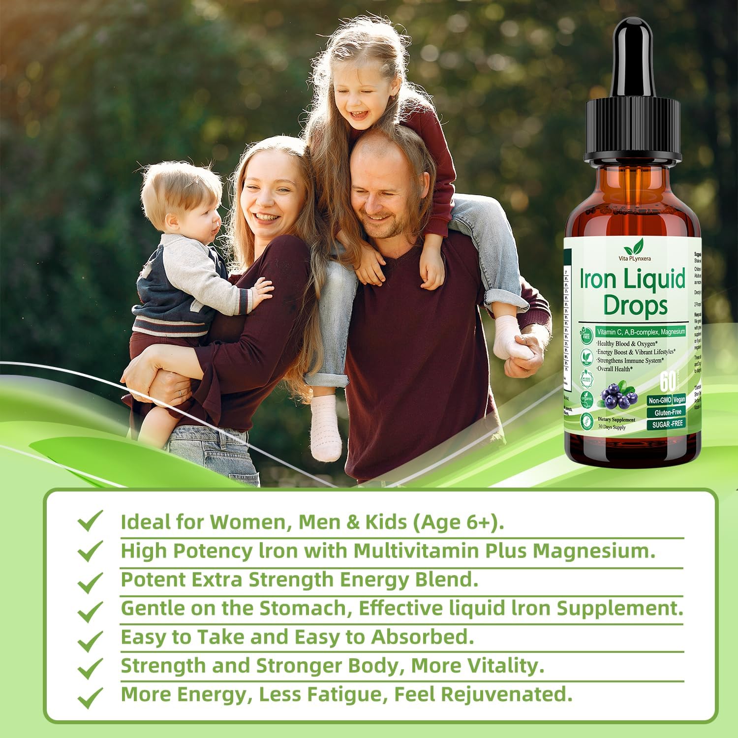 2 Pack Liquid Iron Supplement with Vitamin C, B12, B-Complex for Women, Men & Kids - Vegan Iron Drops for Anemia, Energy Support - High Potency Multivitamin with Magnesium Iron - Gentle Formula