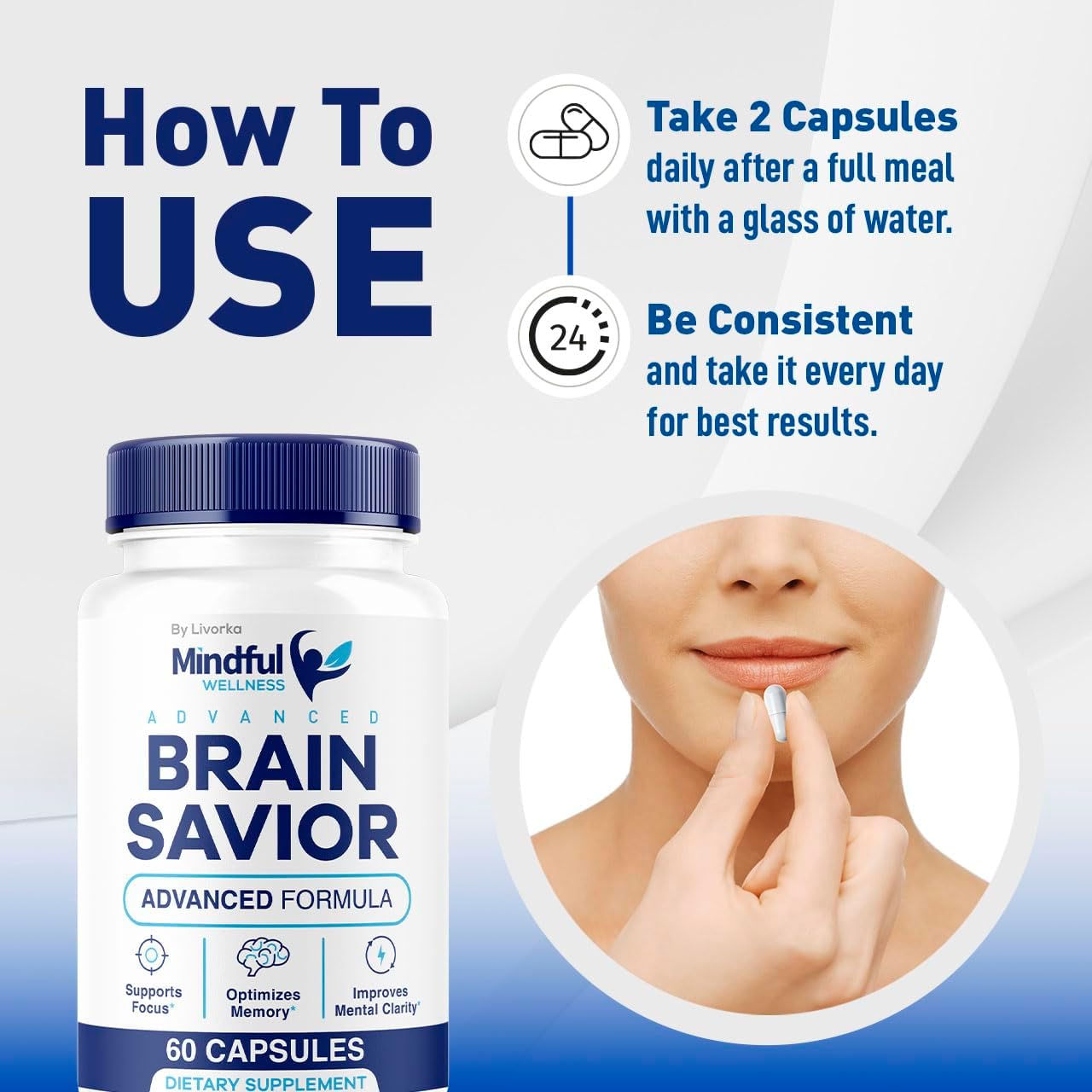 2 Pack LIVORKA Mindful Wellness Brain Support Capsules - Premium Natural Formula, 120 Capsules for 60 Days