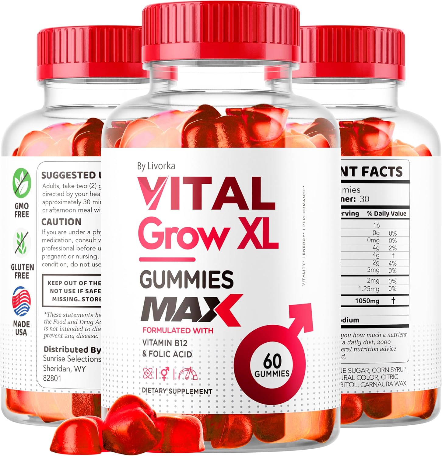 2 Pack LIVORKA Vital Grow XL Men's Performance Gummies - 1050MG Blend, Advanced Formula for 2 Month Supply