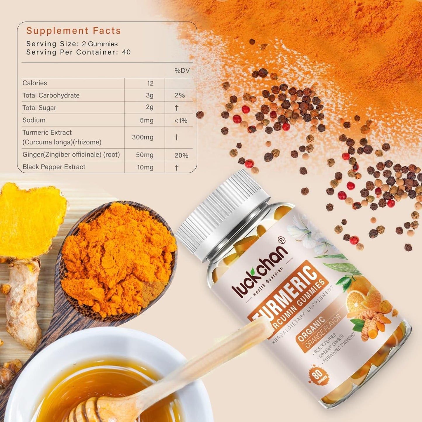 2 Pack Luckchan Turmeric Curcumin with Black Pepper & Ginger - 2400mg Supplement for Ultra High Absorption, Vegan, Gluten Free, Low Sugar
