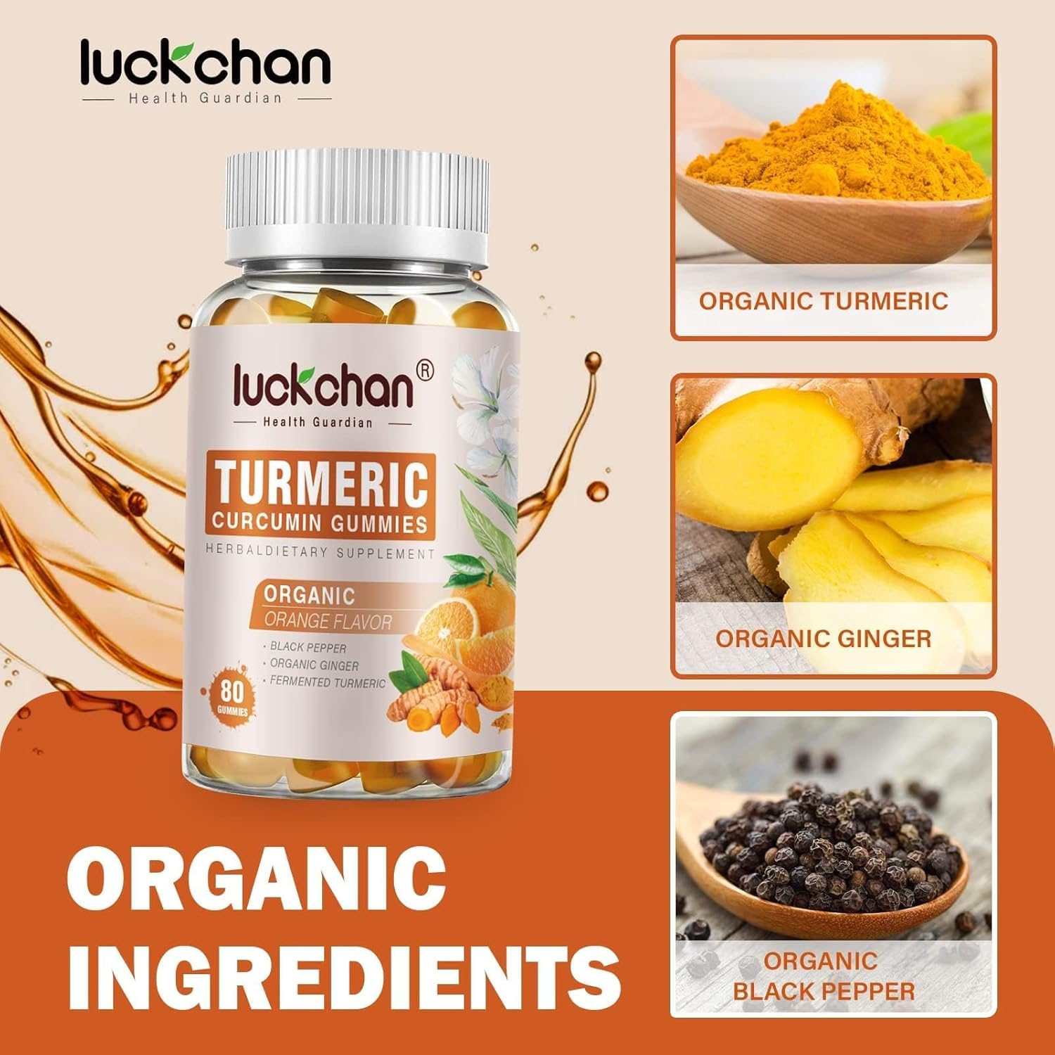 2 Pack Luckchan Turmeric Curcumin with Black Pepper & Ginger - 2400mg Supplement for Ultra High Absorption, Vegan, Gluten Free, Low Sugar