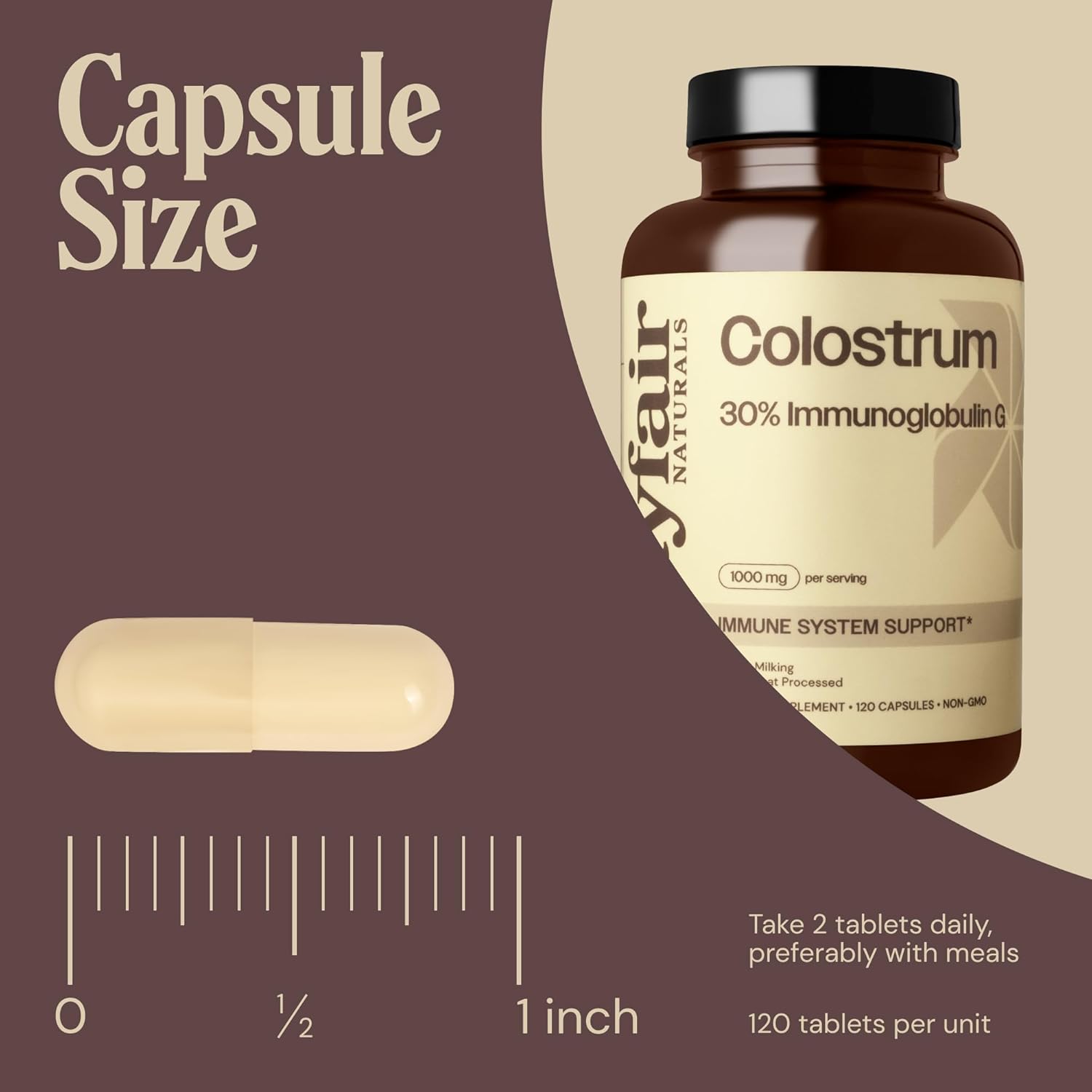 2 Pack Mayfair Naturals Bovine Colostrum Supplement 1000mg - 120 Capsules, 30% IgG - Immune System Support