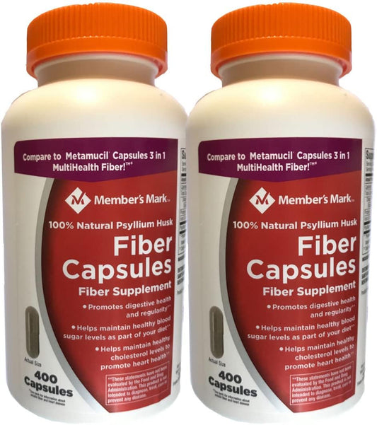 2-Pack Member's Mark Fiber Capsules (400 Count) - Psyllium Husk, Doctor-Recommended Fiber Supplement