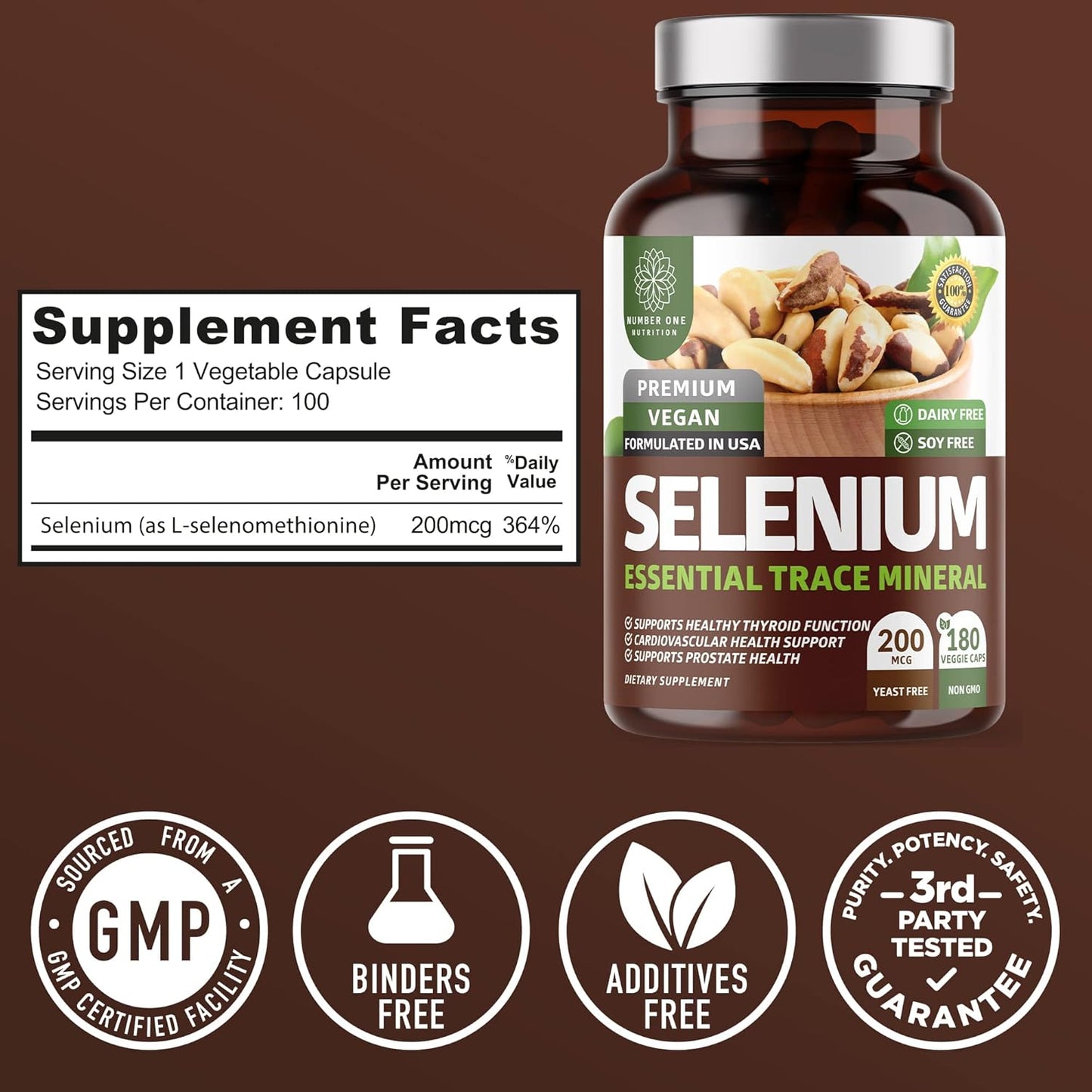 2-Pack N1N Premium Pure Selenium 200MCG for Immunity, Heart, Thyroid, Prostate - 360 Veg Caps, Max Absorption
