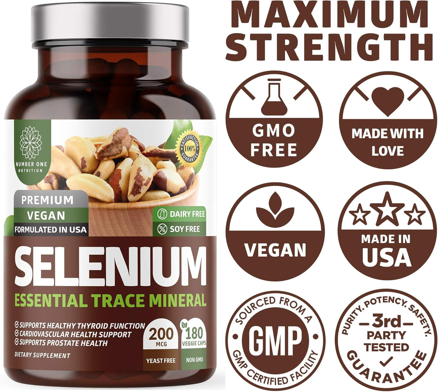 2-Pack N1N Premium Pure Selenium 200MCG for Immunity, Heart, Thyroid, Prostate - 360 Veg Caps, Max Absorption