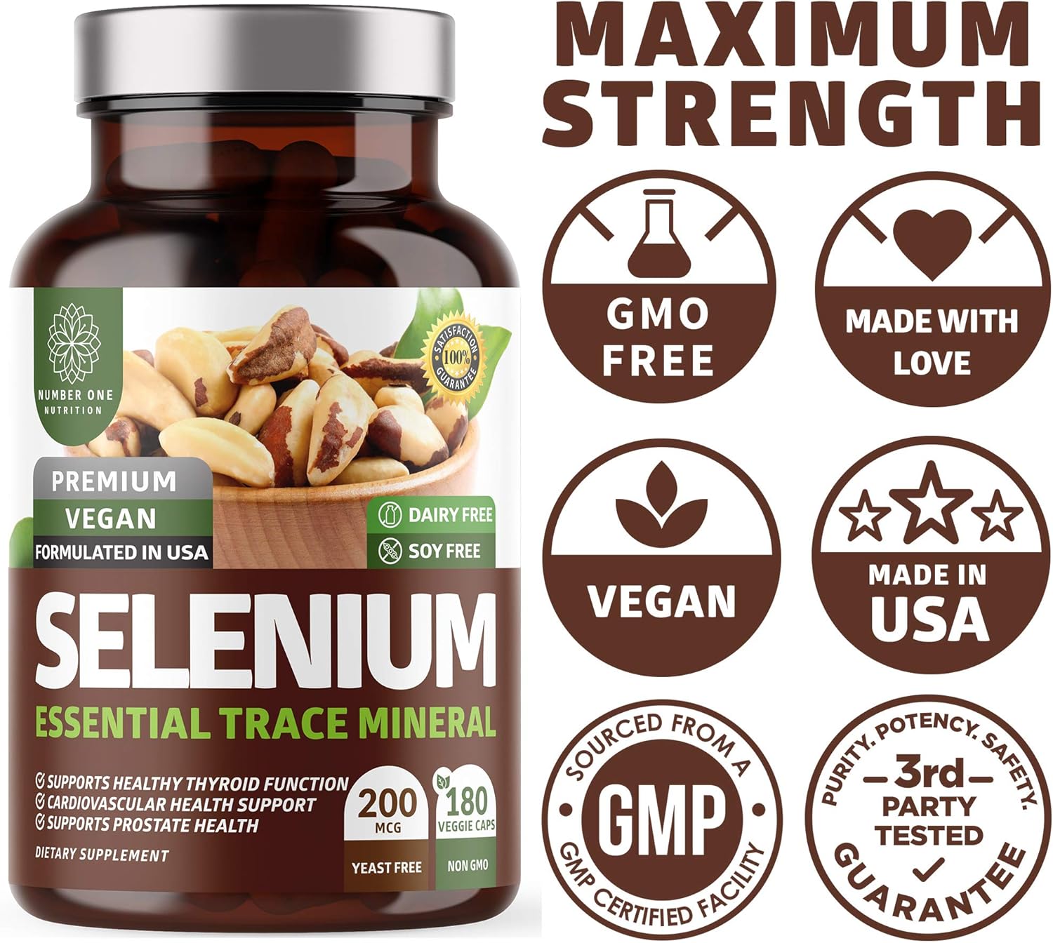 2-Pack N1N Premium Pure Selenium 200MCG for Immunity, Heart, Thyroid, Prostate - 360 Veg Caps, Max Absorption