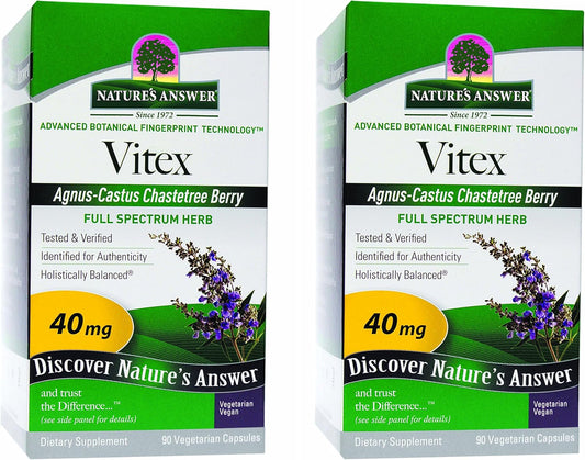 2-Pack Nature's Answer Vitex Chastetree Berry Supplement - 90 Vegetarian Capsules per Bottle - Hormonal Balance, Ovulation & Menopausal Support