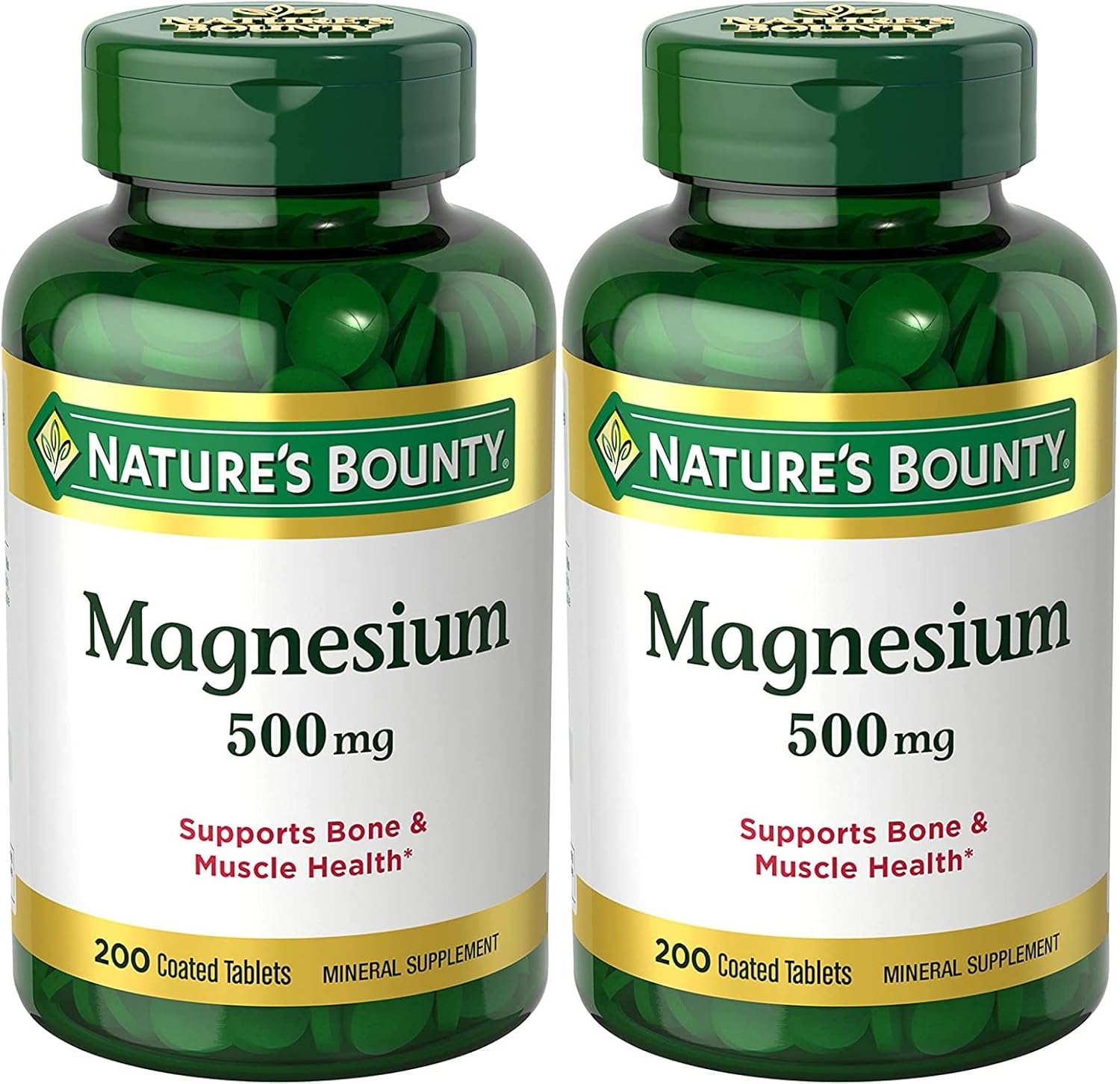 2 Pack Nature's Bounty Magnesium 500 mg Tablets - 400 Tablets Total