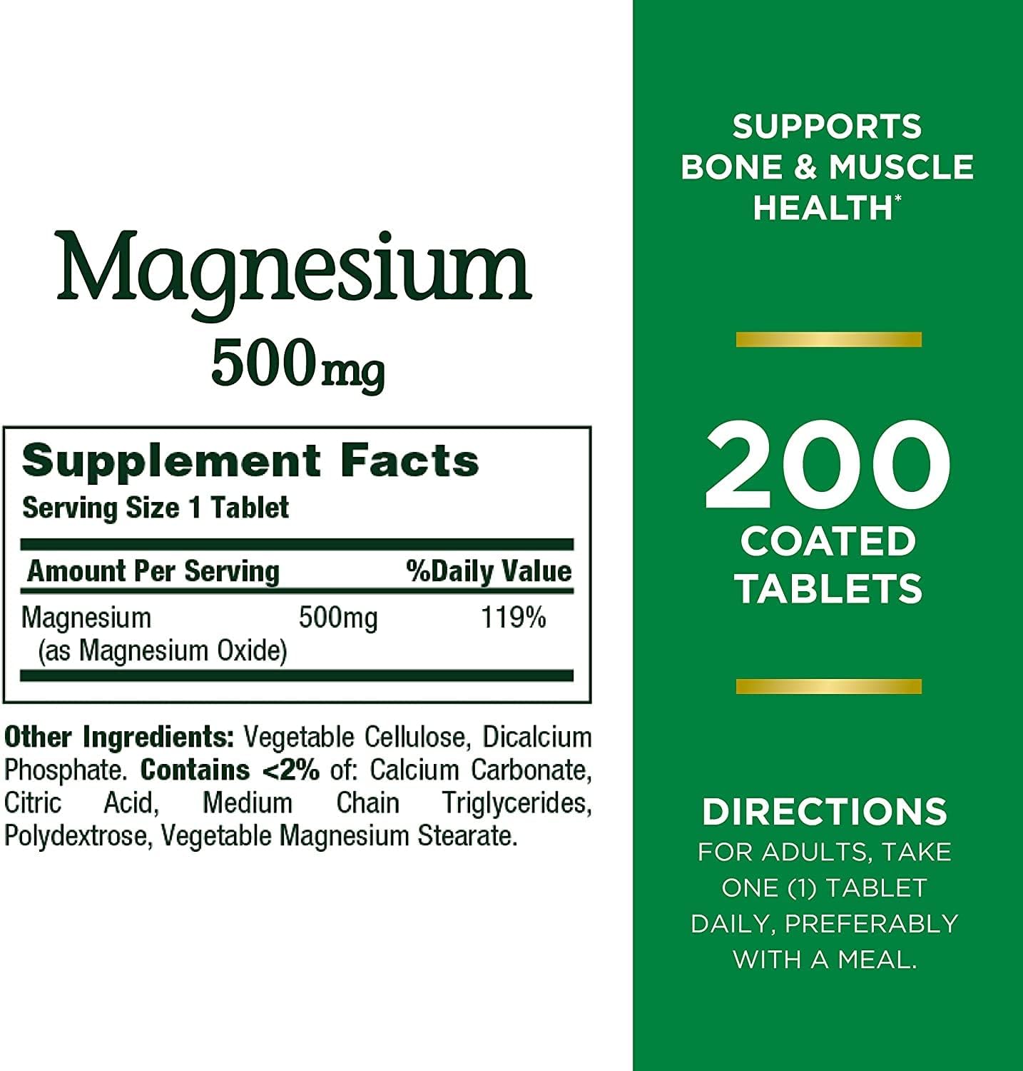 2 Pack Nature's Bounty Magnesium 500 mg Tablets - 400 Tablets Total