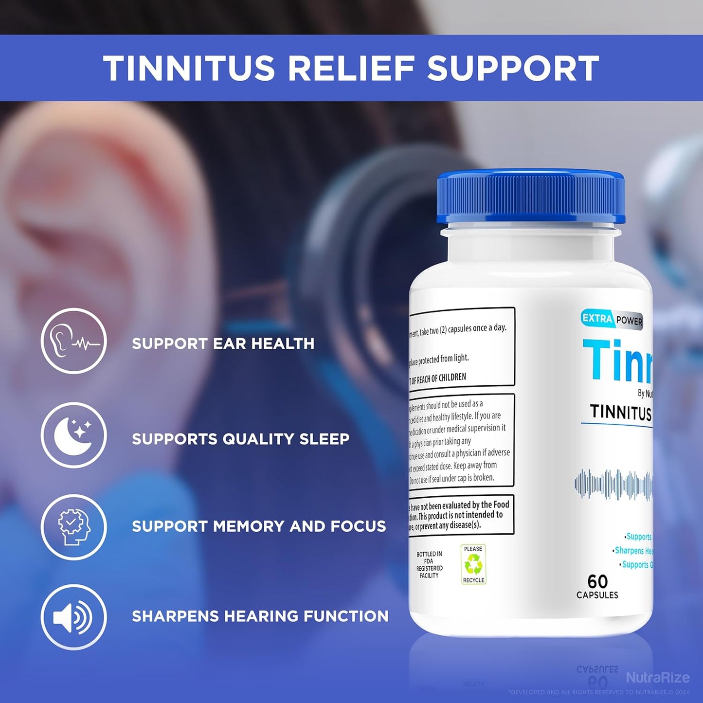 2 Pack NutraRize Tinnifix Capsules - Advanced Hearing Support Formula for Healthy Ears - Natural Tinnifix Pills for Ear Health - Official Tinni Fix Review (120 Capsules)
