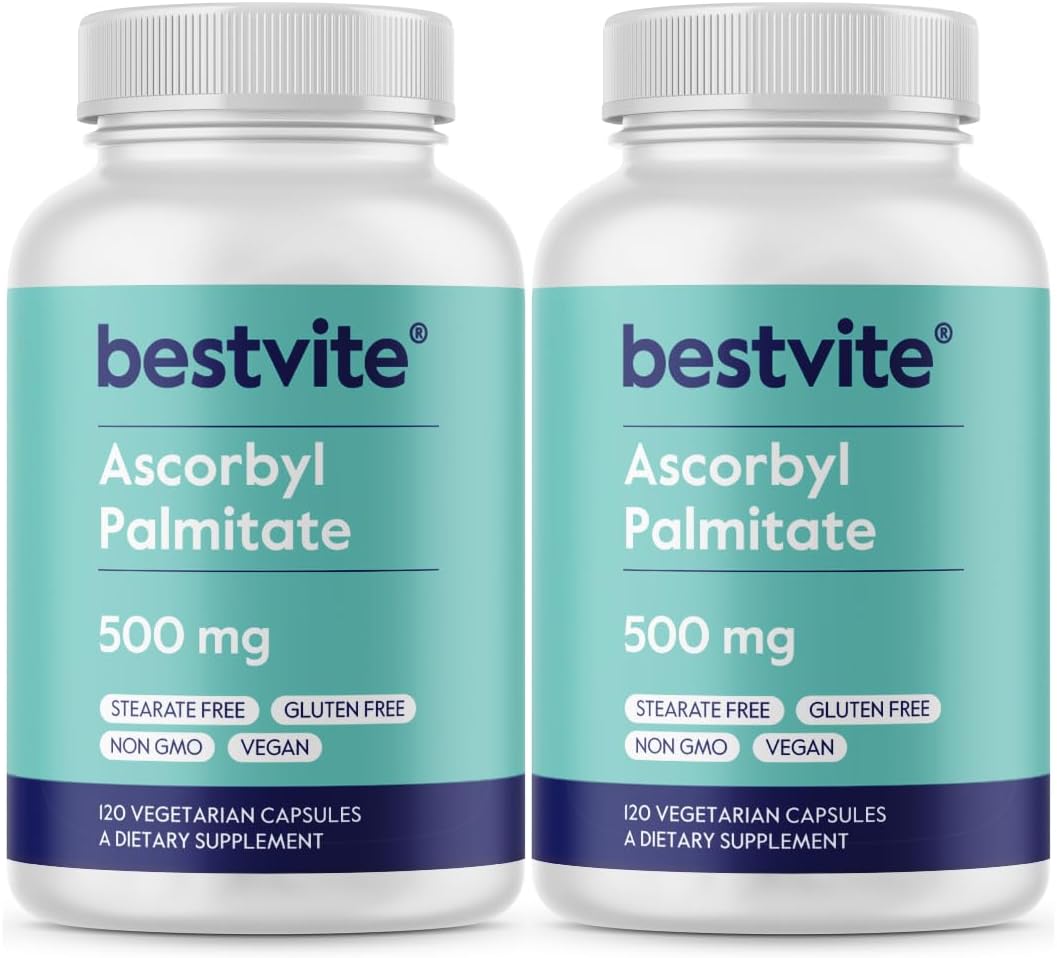 2-Pack of BESTVITE Ascorbyl Palmitate 500mg Vegetarian Capsules - Pure Formula with No Stearates, Fillers, or Flow Agents