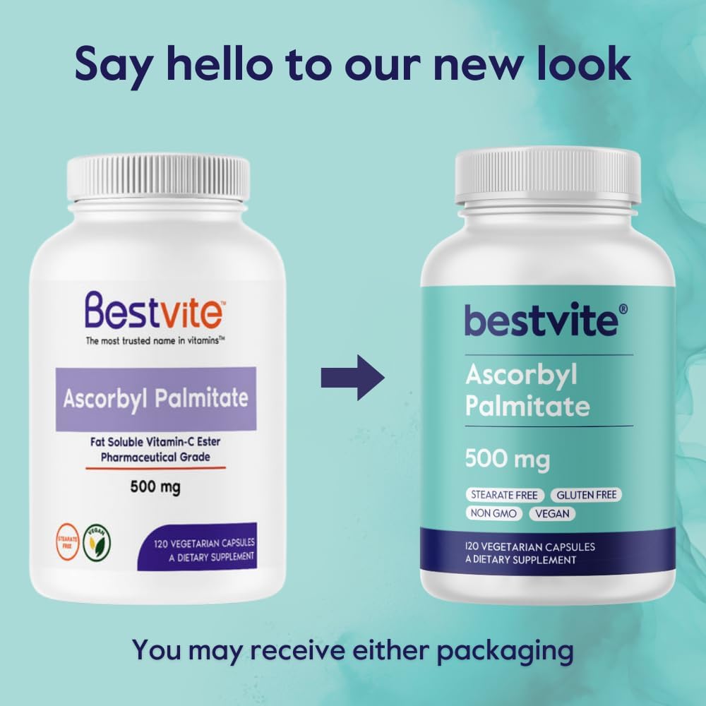 2-Pack of BESTVITE Ascorbyl Palmitate 500mg Vegetarian Capsules - Pure Formula with No Stearates, Fillers, or Flow Agents