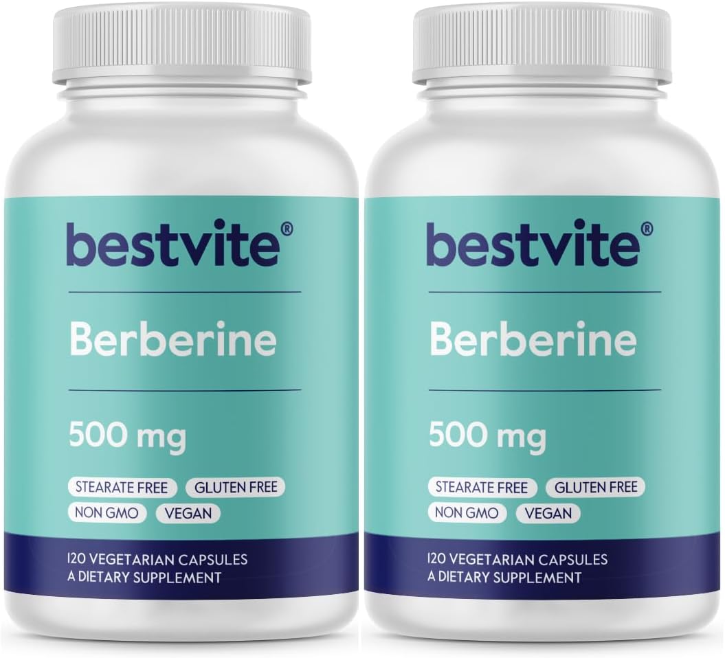 2-Pack of BESTVITE Berberine 500mg Vegetarian Capsules - Vegan, Gluten-Free, Non-GMO - No Fillers, Stearates, or Flow Agents