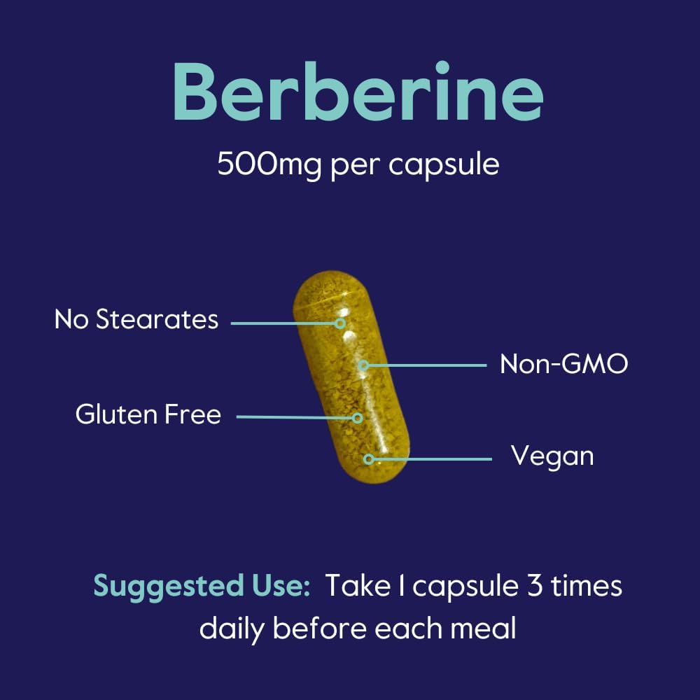 2-Pack of BESTVITE Berberine 500mg Vegetarian Capsules - Vegan, Gluten-Free, Non-GMO - No Fillers, Stearates, or Flow Agents