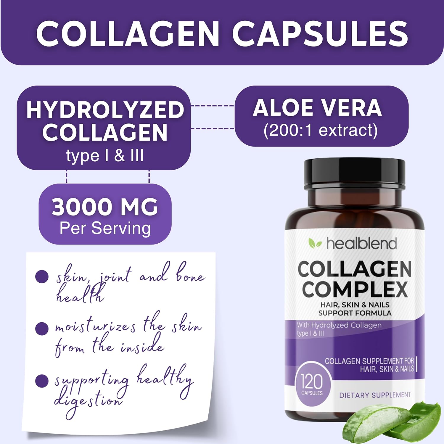 2 Pack of healblend Collagen Complex Capsules for Women and Men - Hydrolyzed Supplement for Anti-Aging, Healthy Joints, Skin, Hair, and Nails