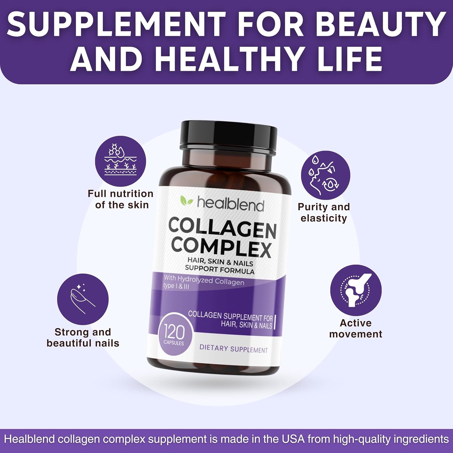 2 Pack of healblend Collagen Complex Capsules for Women and Men - Hydrolyzed Supplement for Anti-Aging, Healthy Joints, Skin, Hair, and Nails