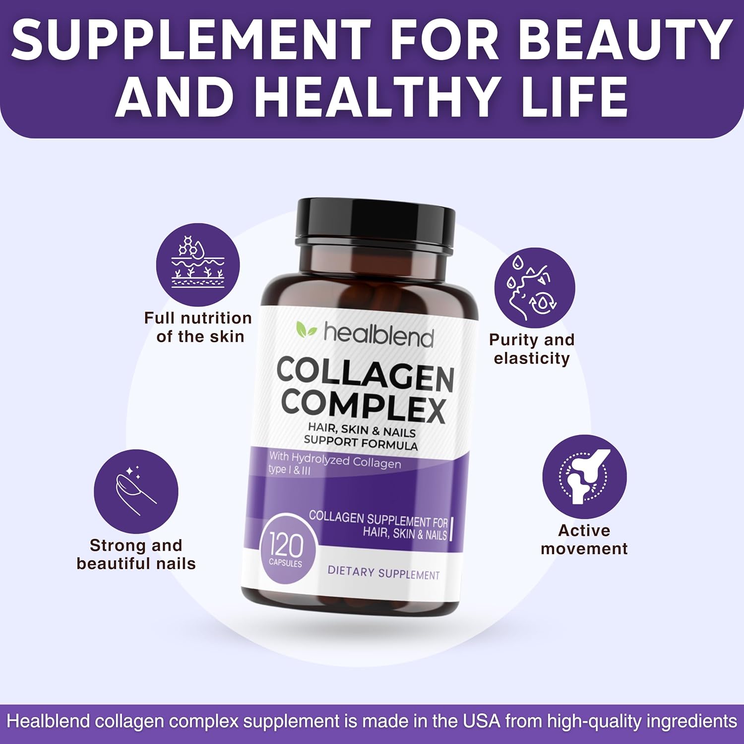 2 Pack of healblend Collagen Complex Capsules for Women and Men - Hydrolyzed Supplement for Anti-Aging, Healthy Joints, Skin, Hair, and Nails