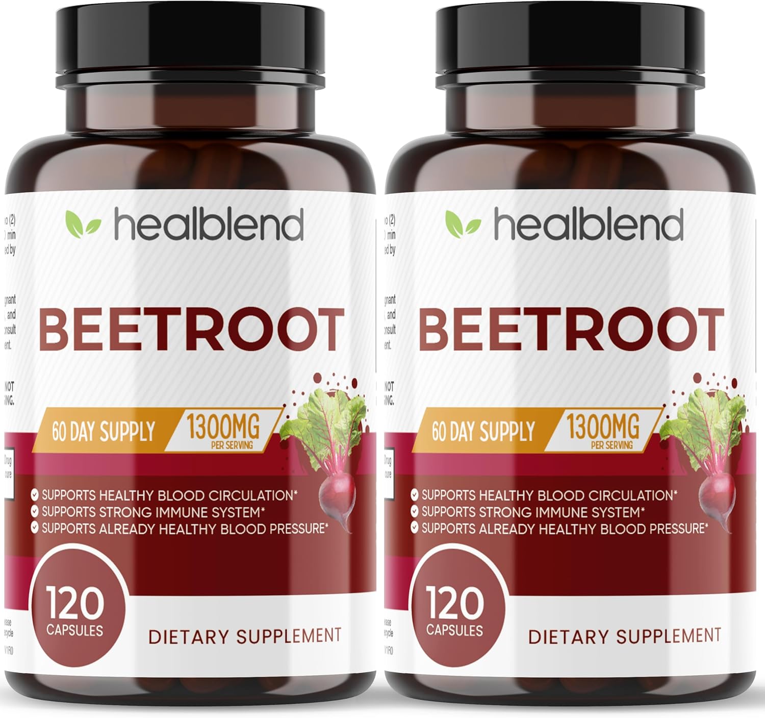 2 Pack of healblend Organic Nitric Oxide Beet Root Capsules 1300mg - Immune System Support & Booster - 240 Count