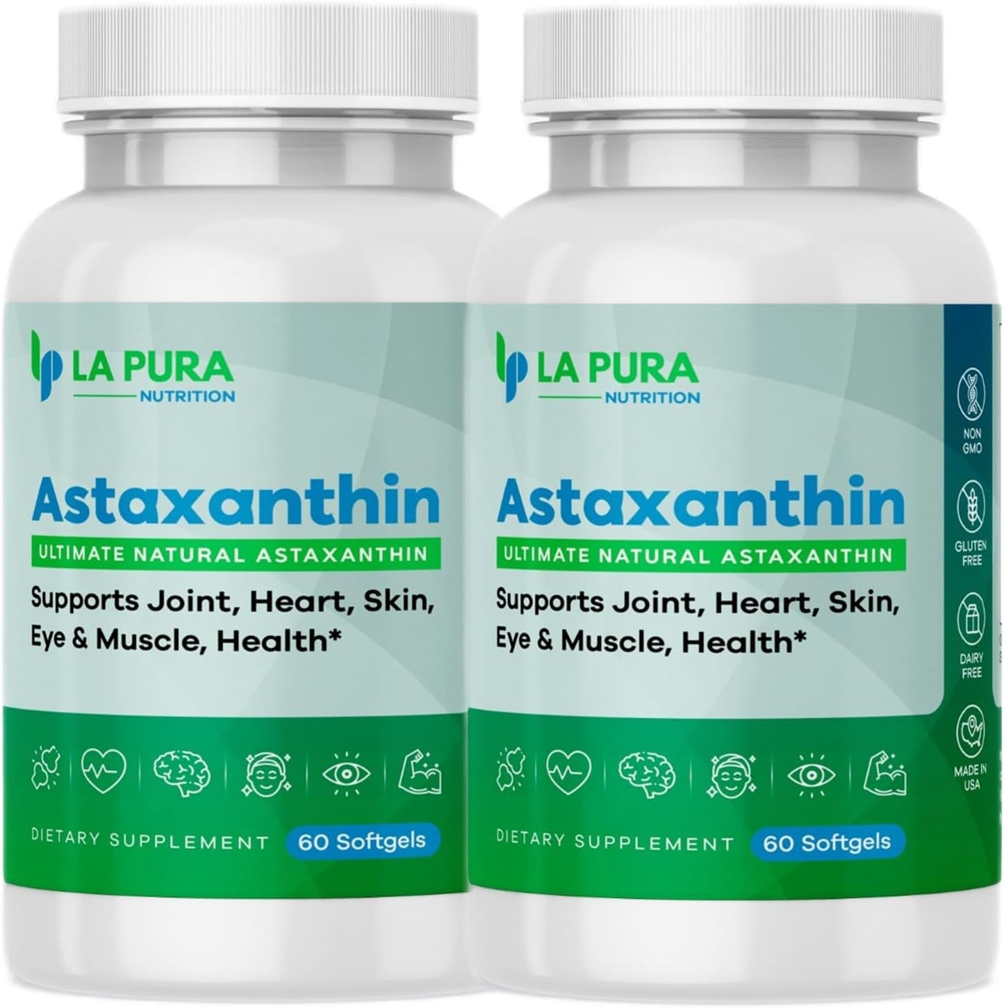 2 Pack of LaPura Ultimate Natural Astaxanthin 10mg Softgel Capsules - Pure Non-GMO Gluten-Free Antioxidant Supplement for Joints, Heart, Brain, Skin, Eyes & Muscles
