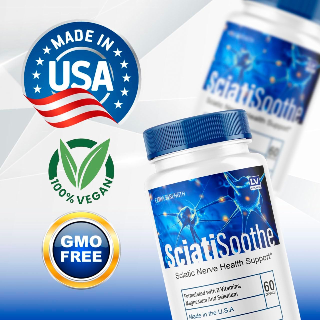 2 Pack of LIVORKA Sciatisoothe Supplement Capsules for Sciatic Nerve Pain Relief - 120 Capsules for 2 Months