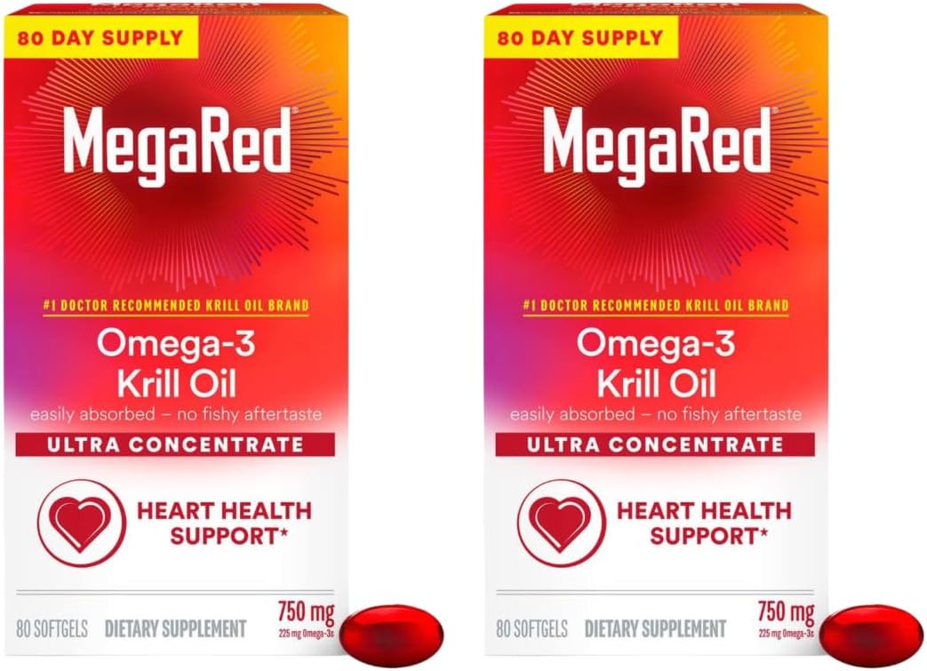 2 Pack of MegaRed Ultra Concentrate 750mg Omega-3 Krill Oil Softgels with EPA/DHA, Astaxanthin Antioxidant, Heart Health Support