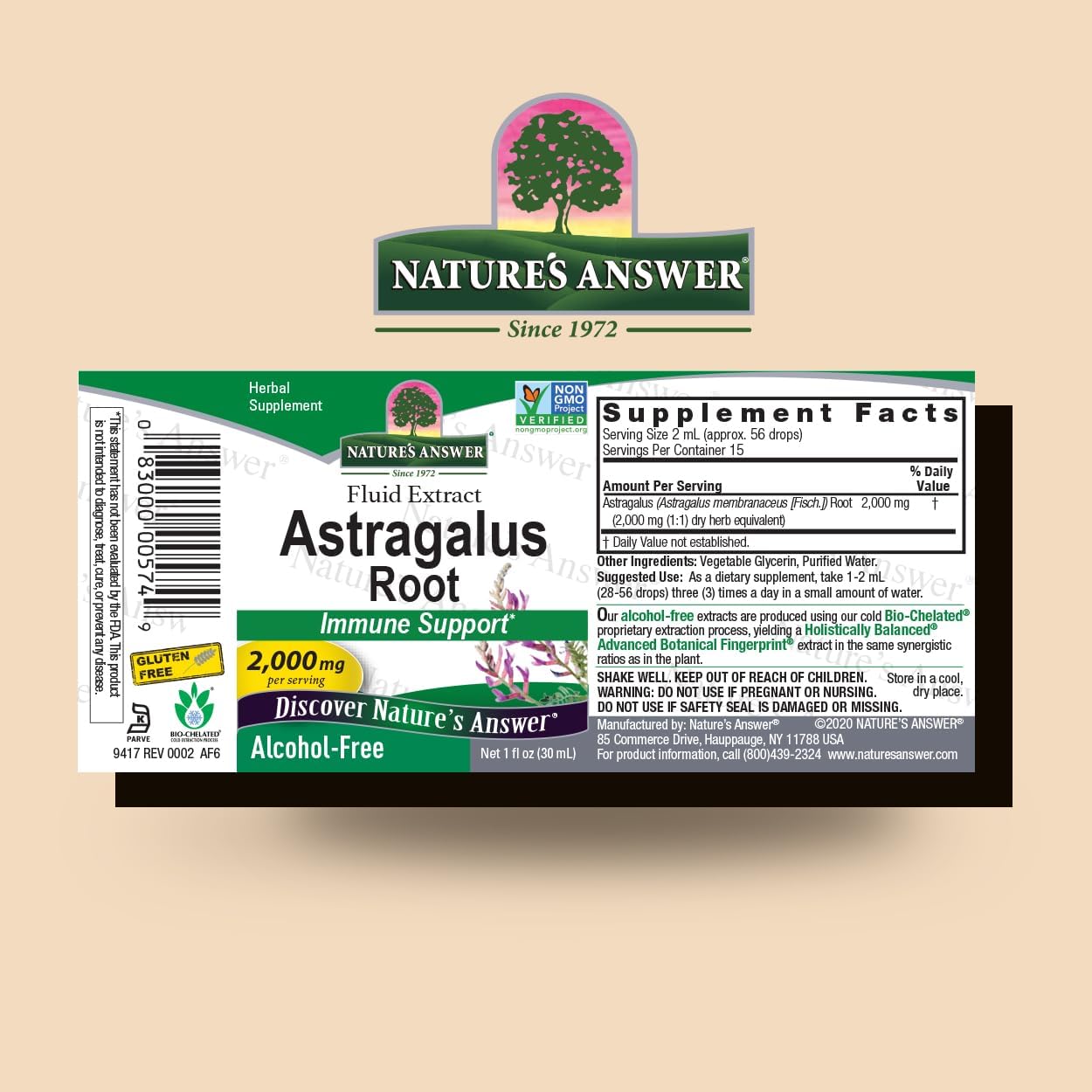 2 Pack of Nature's Answer Astragalus Root Alcohol Free Herbal Supplement for Immune Support and Cardiovascular Health - 1 Ounce Each | Natural Stress Reliever