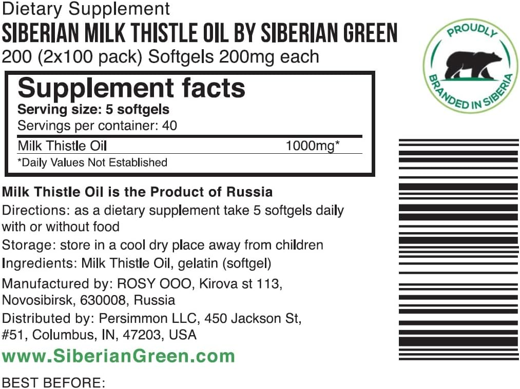 2 Pack of Organic Cold Pressed Siberian Milk Thistle Oil - 200 Capsules - Best Value