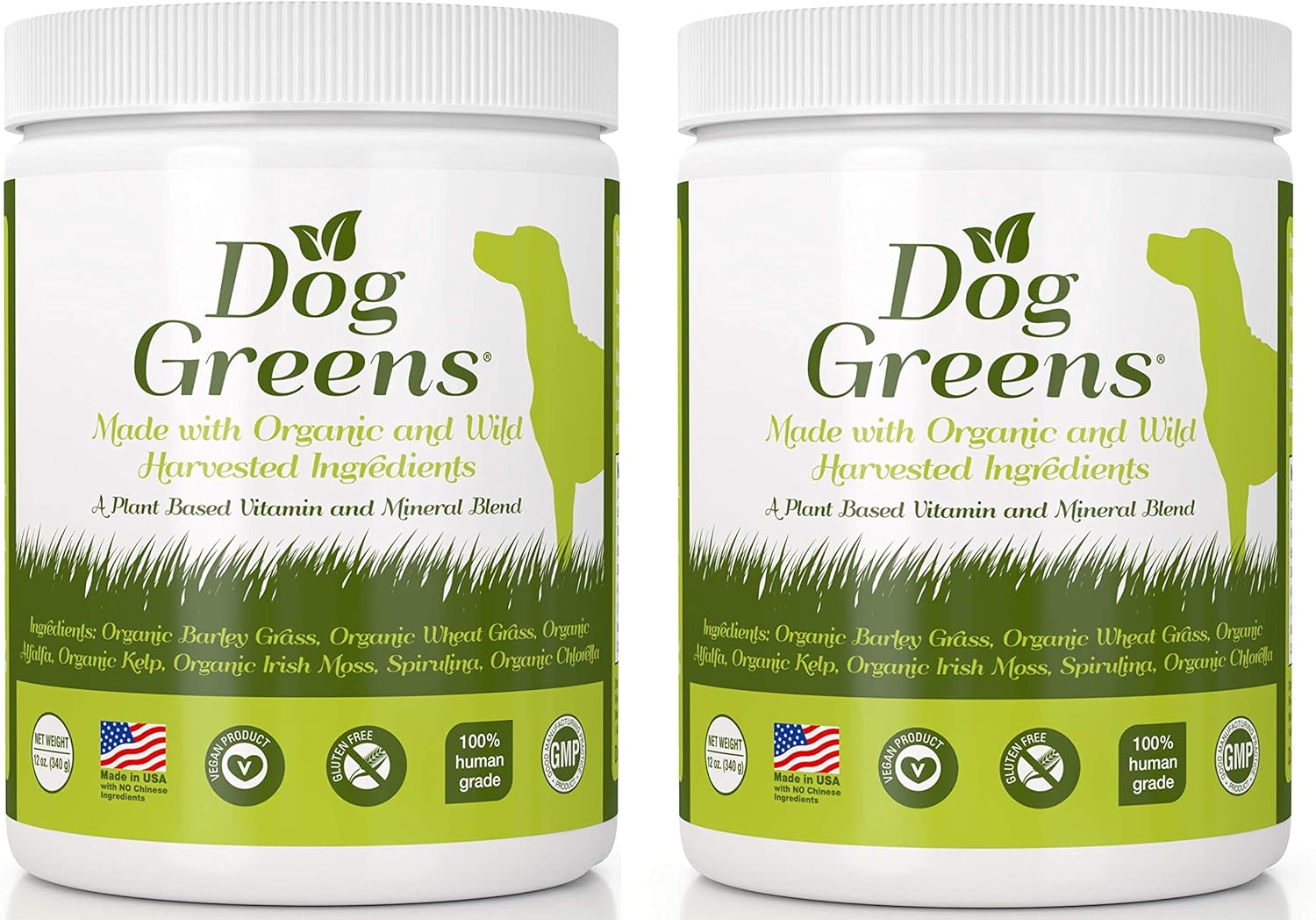2 Pack of Organic Dog Multivitamin Supplement (12 oz) | Dog Greens Powder - Human Grade Superfoods for Balanced Diet - Adds Essential Vitamins & Minerals for Homemade, Kibble, Vegan, or Raw Food