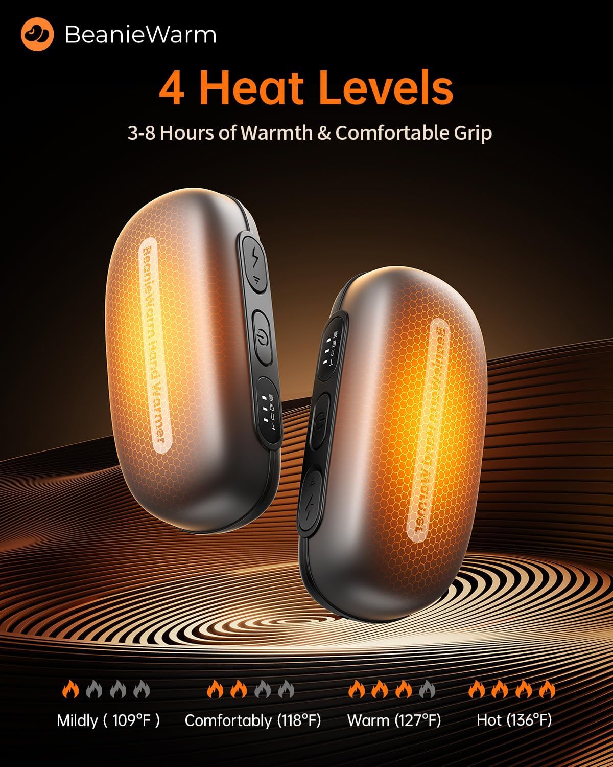 2 Pack of Rechargeable Hand Warmers with 10000mAh Battery - USB-C Heater Electric, Ideal for Outdoor Activities and Hunting Gear