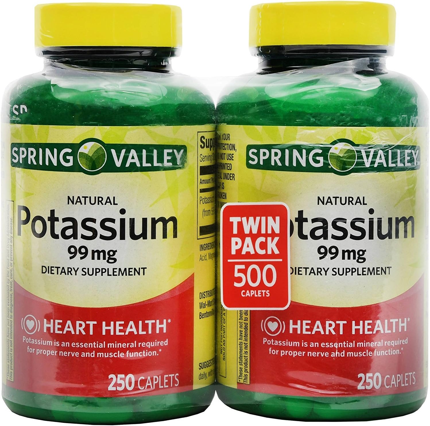 2 Pack of Spring Valley Potassium Gluconate Supplements, 99 mg Potassium (250 Count)