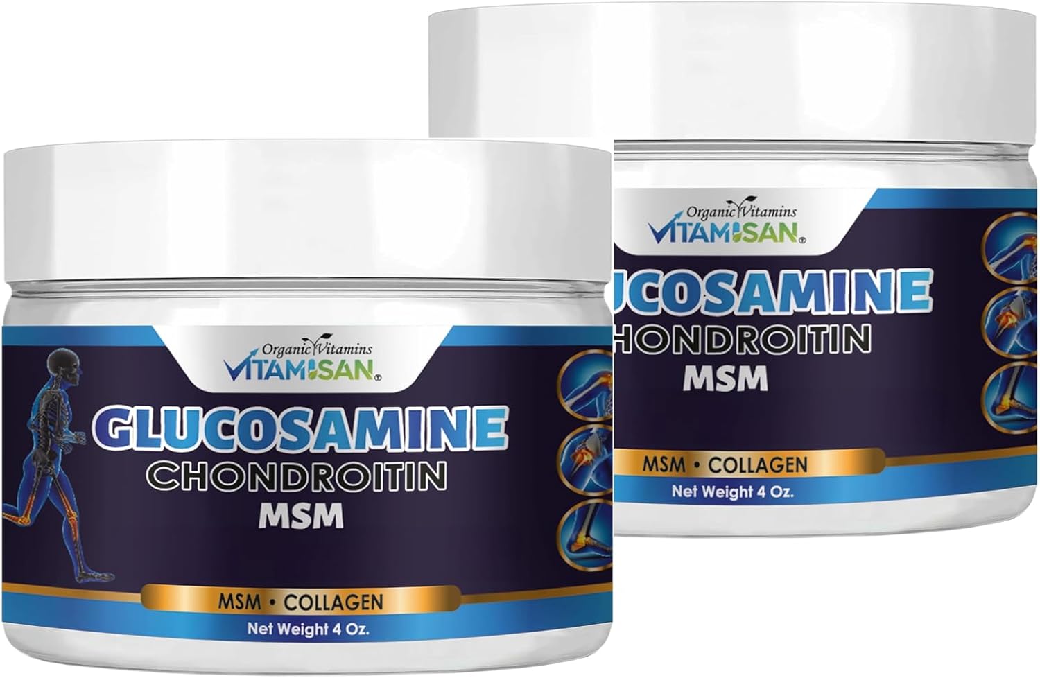 2 Pack of Vitamisan Glucosamine Chondroitin MSM Collagen and Arnica Cream 4 OZ - Joint Health Support Cream