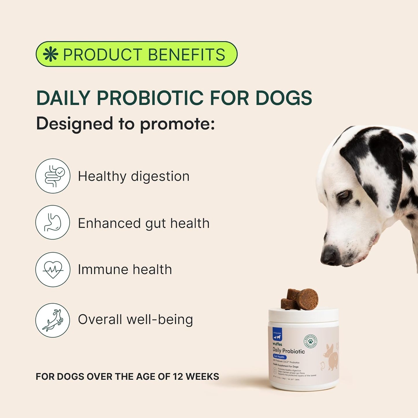 2 Pack of Wuffes Daily Probiotic Soft Chews for Dogs - Promotes Digestive Health, Gut Balance, and Immune Support - Includes Prebiotics, Marshmallow Root, and Pumpkin Powder - 120 Count