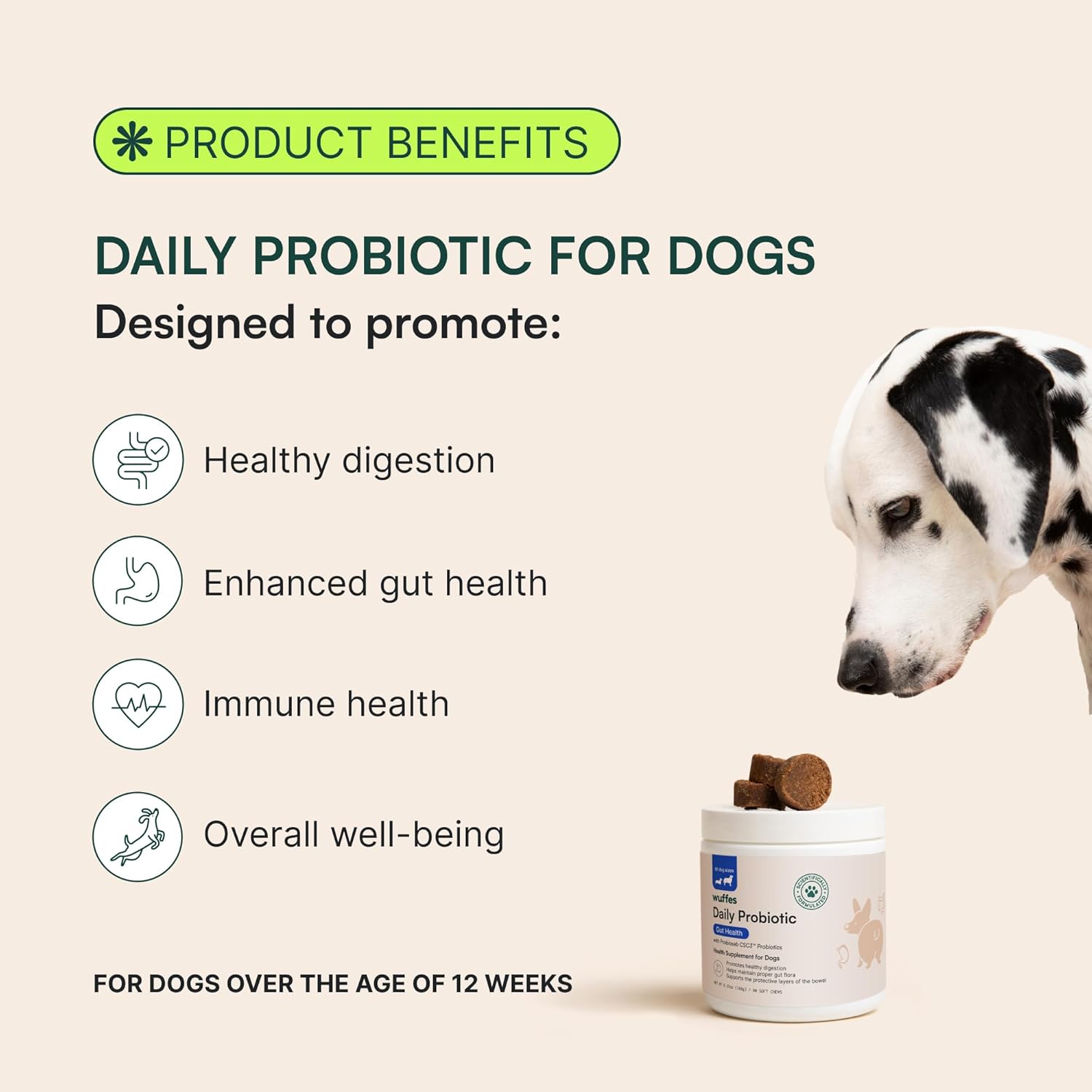 2 Pack of Wuffes Daily Probiotic Soft Chews for Dogs - Promotes Digestive Health, Gut Balance, and Immune Support - Includes Prebiotics, Marshmallow Root, and Pumpkin Powder - 120 Count