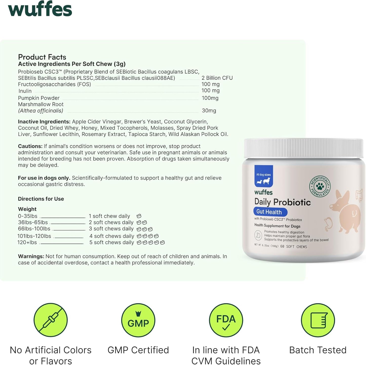 2 Pack of Wuffes Daily Probiotic Soft Chews for Dogs - Promotes Digestive Health, Gut Balance, and Immune Support - Includes Prebiotics, Marshmallow Root, and Pumpkin Powder - 120 Count