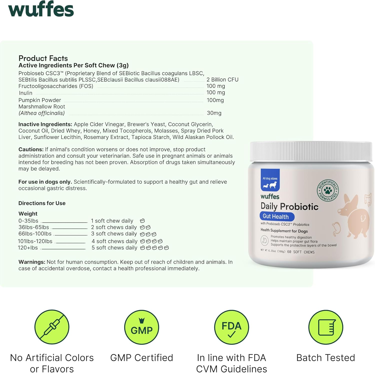 2 Pack of Wuffes Daily Probiotic Soft Chews for Dogs - Promotes Digestive Health, Gut Balance, and Immune Support - Includes Prebiotics, Marshmallow Root, and Pumpkin Powder - 120 Count
