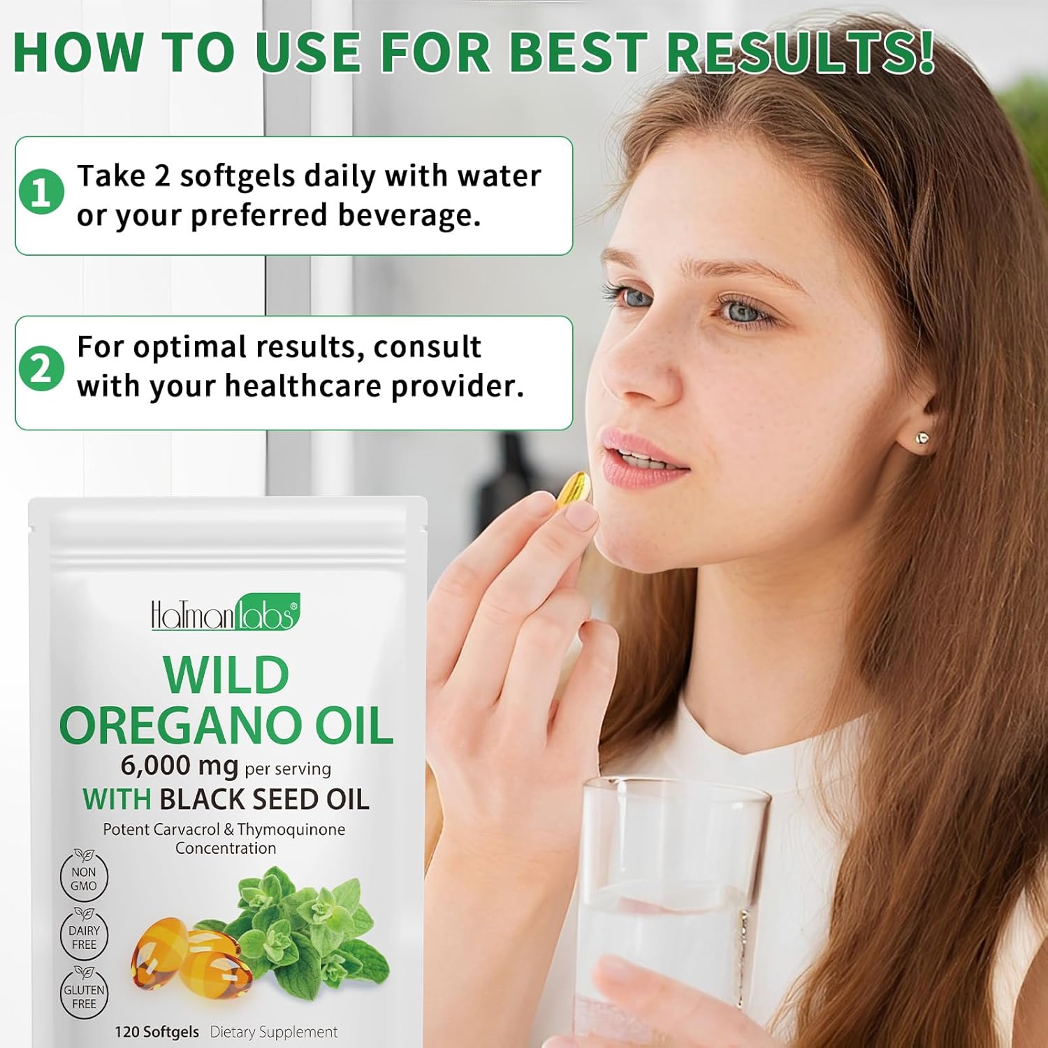 2 Pack Oil of Oregano Softgels with Black Seed Oil, High Carvacrol Content, 6000mg Total, Oregano Oil Supplement Capsules