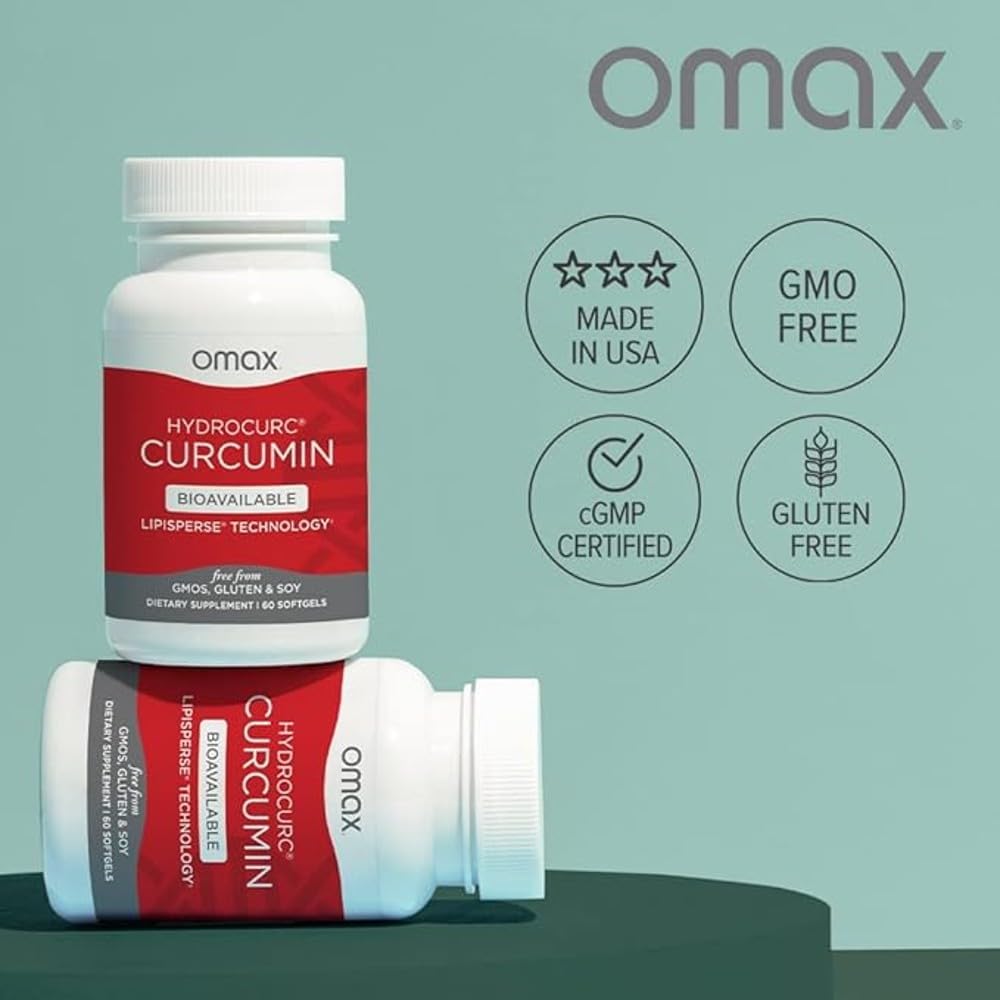 2 Pack Omax3 HydroCurc Turmeric Curcumin Softgels with Bioavailable MCT Oil Nanoparticle for Joint Health - 120 Softgels