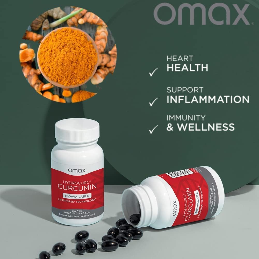 2 Pack Omax3 HydroCurc Turmeric Curcumin Softgels with Bioavailable MCT Oil Nanoparticle for Joint Health - 120 Softgels