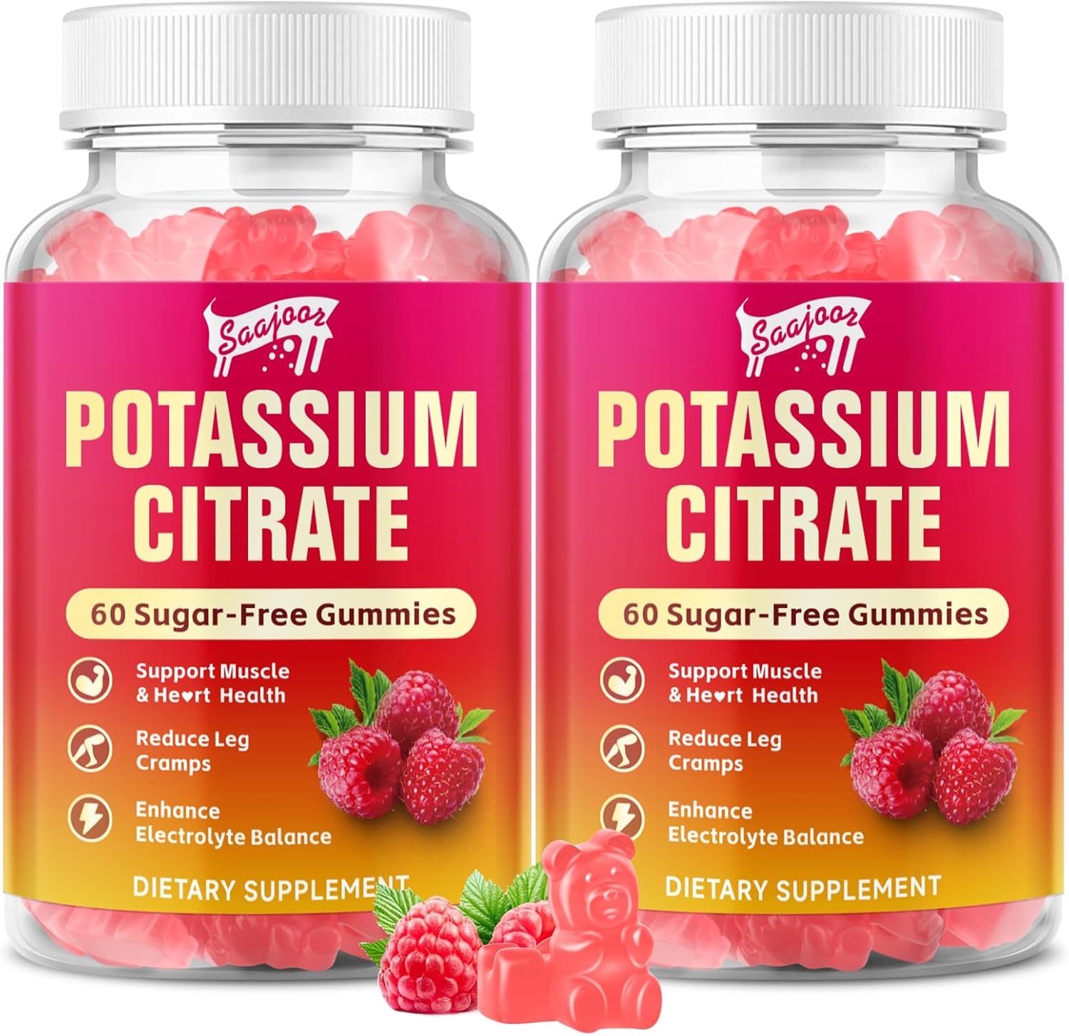 2 Pack Potassium Citrate Gummies 1000mg for Leg Cramps & Muscle Health - 120 Count - Adults Women & Men Supplement