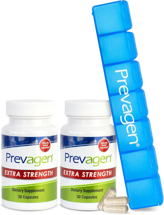 2-Pack Prevagen Extra Strength 20mg Capsules with Apoaequorin, Vitamin D, and 7-Day Pill Minder