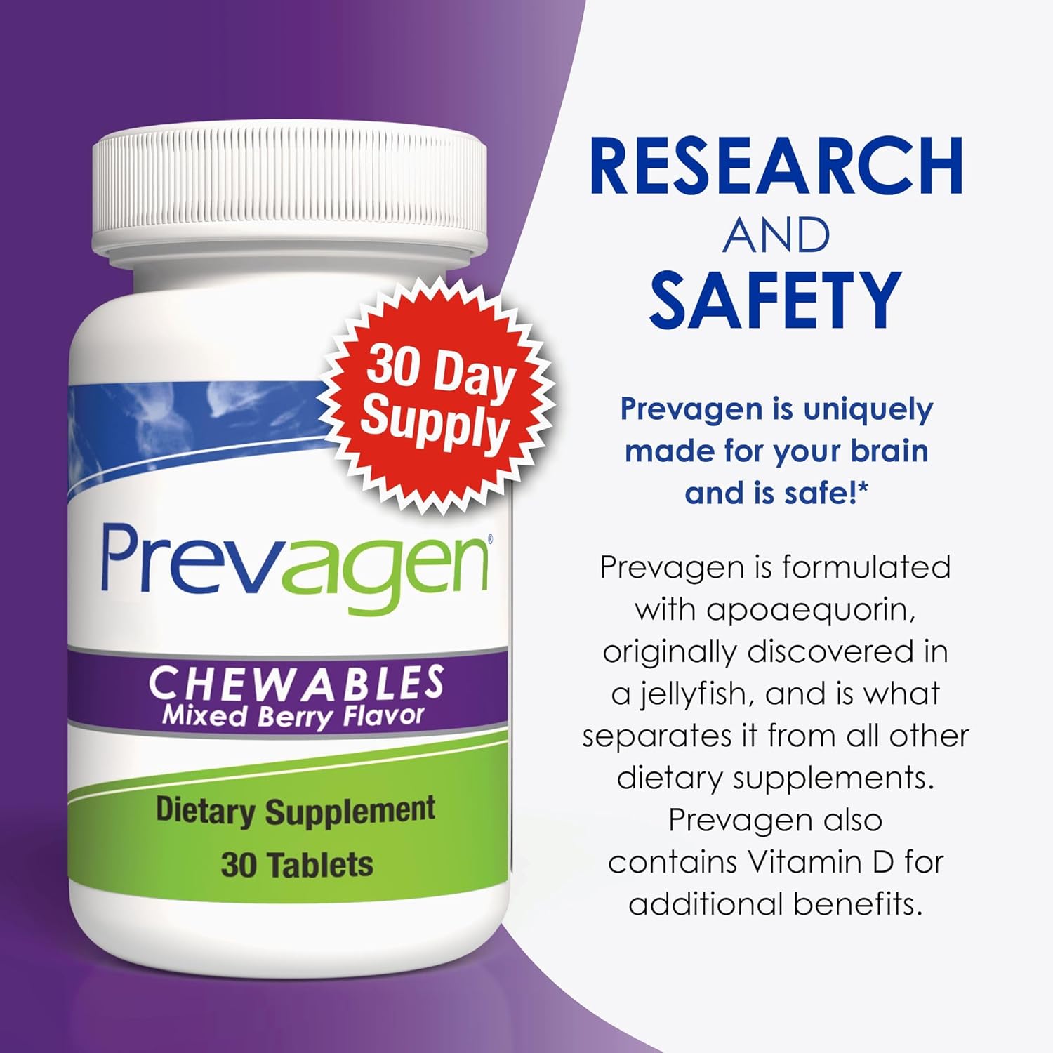 2-Pack Prevagen Regular Strength 10mg Chewables in Mixed Berry Flavor with Apoaequorin, Vitamin D, and 7-Day Pill Minder