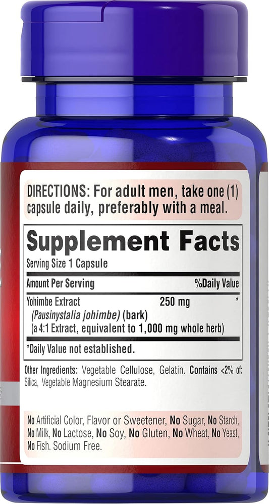 2 Pack Puritan's Pride Yohimbe 1000 Mg Supplements with 50 Count Each, Plant-Based Capsules