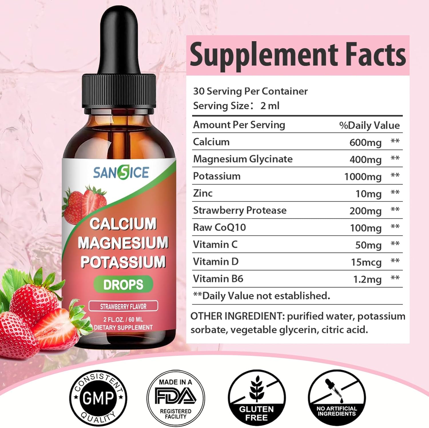 2 Pack SANSICE Potassium Magnesium Drops for Kids - Liquid Calcium Supplement with High Absorption Magnesium Glycinate, Calcium, Zinc, and Potassium - Promotes Energy, Sleep, and Relaxation