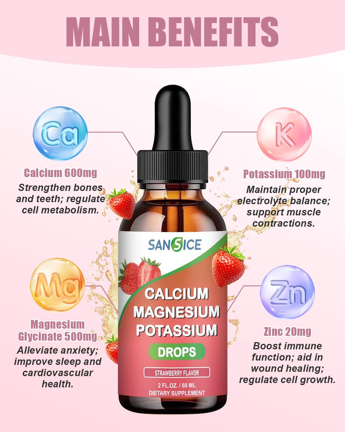 2 Pack SANSICE Potassium Magnesium Drops for Kids - Liquid Calcium Supplement with High Absorption Magnesium Glycinate, Calcium, Zinc, and Potassium - Promotes Energy, Sleep, and Relaxation