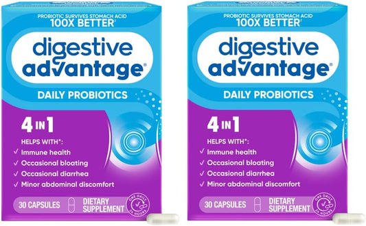 2-Pack Schiff Digestive Advantage Daily Probiotic Capsules - 30 Capsules in Each Pack for Gut Health