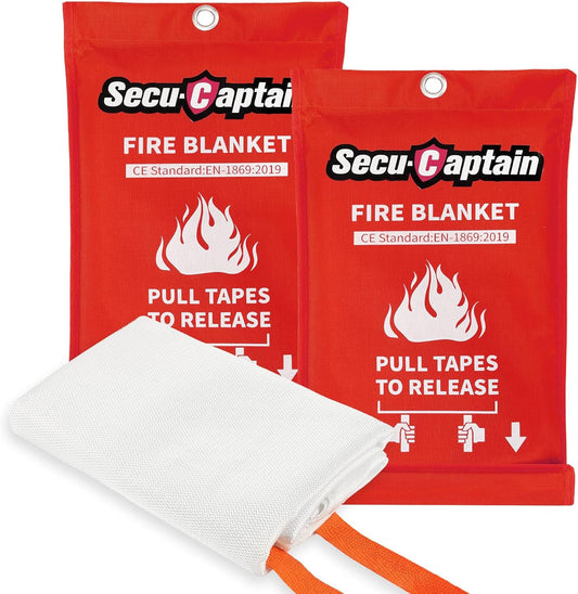 2 Pack SecuCaptain Emergency Fire Blanket 40"x40" - Flame Suppression Fiberglass for Home Kitchen Camping Car Office Warehouse Safety