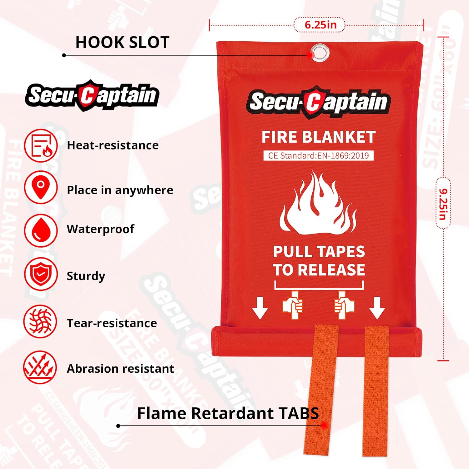 2 Pack SecuCaptain Emergency Fire Blanket 40"x40" - Flame Suppression Fiberglass for Home Kitchen Camping Car Office Warehouse Safety